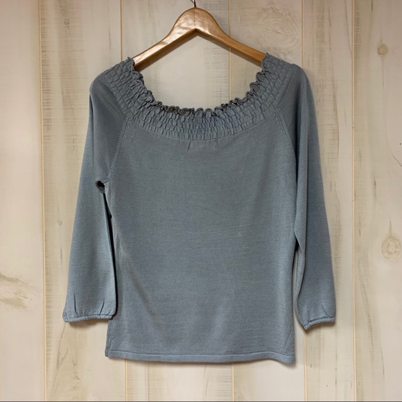 Banana Republic Blue Smock Neck Silk Sweater M - Picture 2 of 5